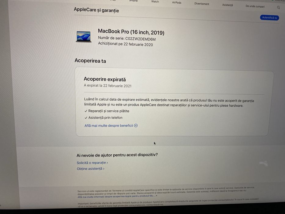 MacBook Pro 16 inch,2019,procesor Intel Core  i7,16GB, 512GB SSD
