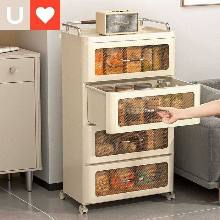 Пластиковая прикроватная тумба c  ящиками передвижная на колесиках