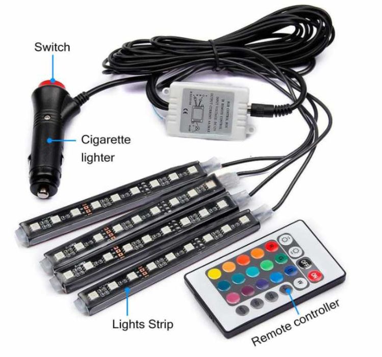RGB светодиодни ленти с 9 LED за интериорно осветление в автомобил.