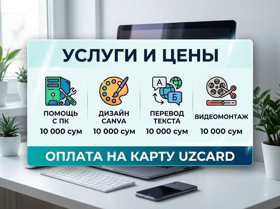 Помощь с ПК и техникой, дизайн в Canva, перевод текстов и видеомонтаж.