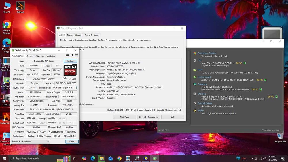 PC i5 6600k 3,9 16gb DD4 RX 580 8GB ssd+hard calculator unitate gaming