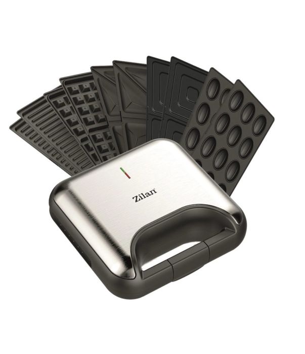 Sandwich Maker 5 în 1, Putere 800W, 5 Seturi de Plăci Detașabile, Înveliș Antiaderent, Negru/Inox