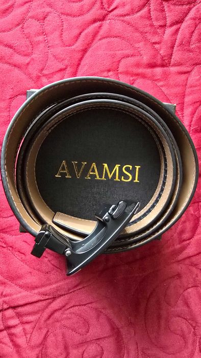 NEW - Avamsi - Curea cu inchidere automata, 100% Piele Naturala, Negru Grant