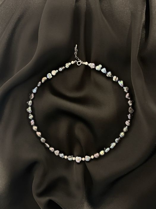 Colier Perle de Cultura Petrol Argint