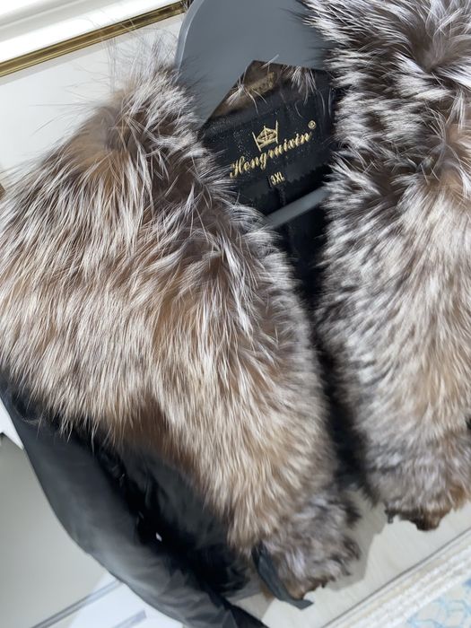 Тері күрте,жасанды жүнді жағалы