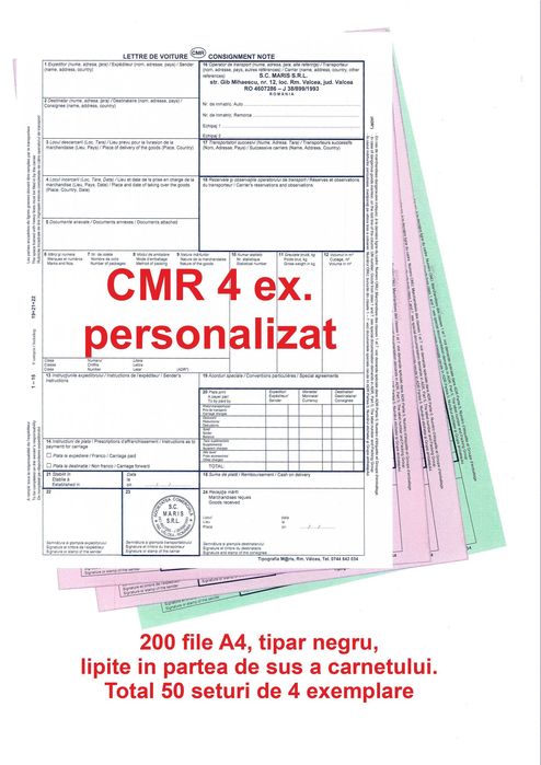 CMR-uri transport international - Scrisoare de transport - Tipizat