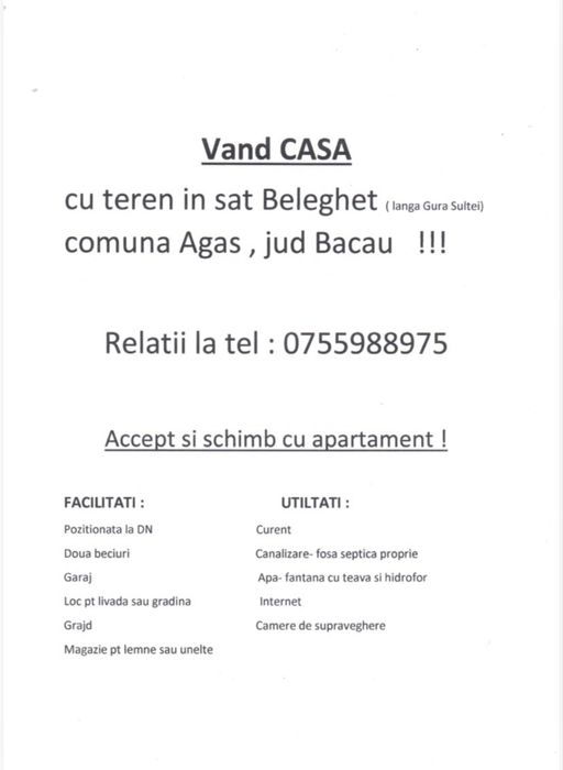 Casa de vanzare Agas judetul Bacau