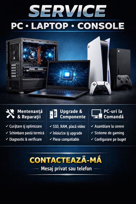 Ofer servicii de service IT pentru PC-uri, laptopuri și console.