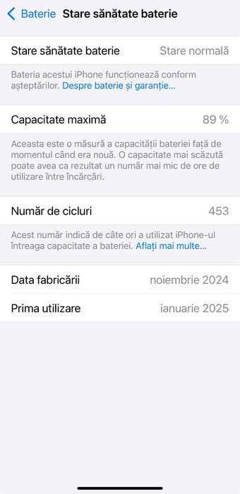 Vand iphone 16 pro max black in garantie pana in data de 10.01.2027