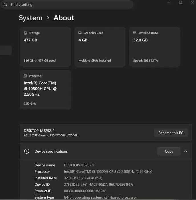 ASUS TUF F15 FX506LH - Laptop Gaming 32 GB RAM