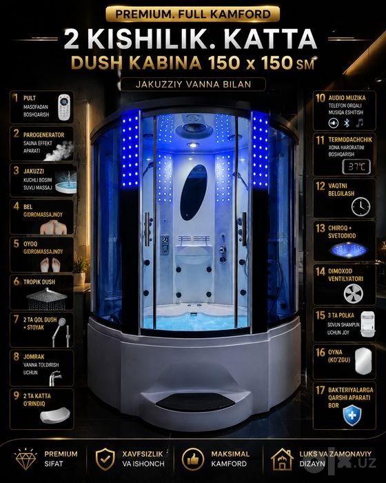 Душ кабина 150x150см  ФУЛЛ ЛЮКС