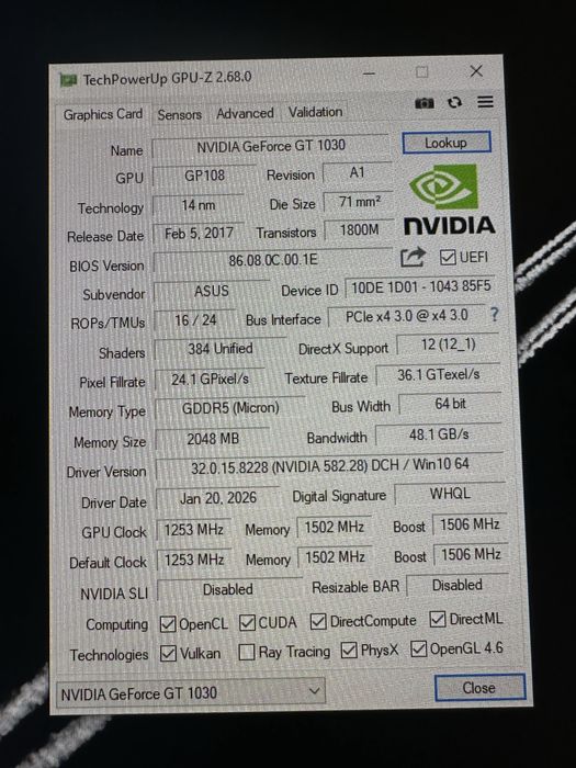 Видеокарта Asus GeForce GT1030 Phoenix