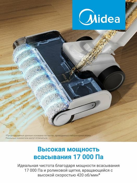 Моющий вертикальный беспроводной пылесос Midea VSS GX6, 17 000 Па, RU,