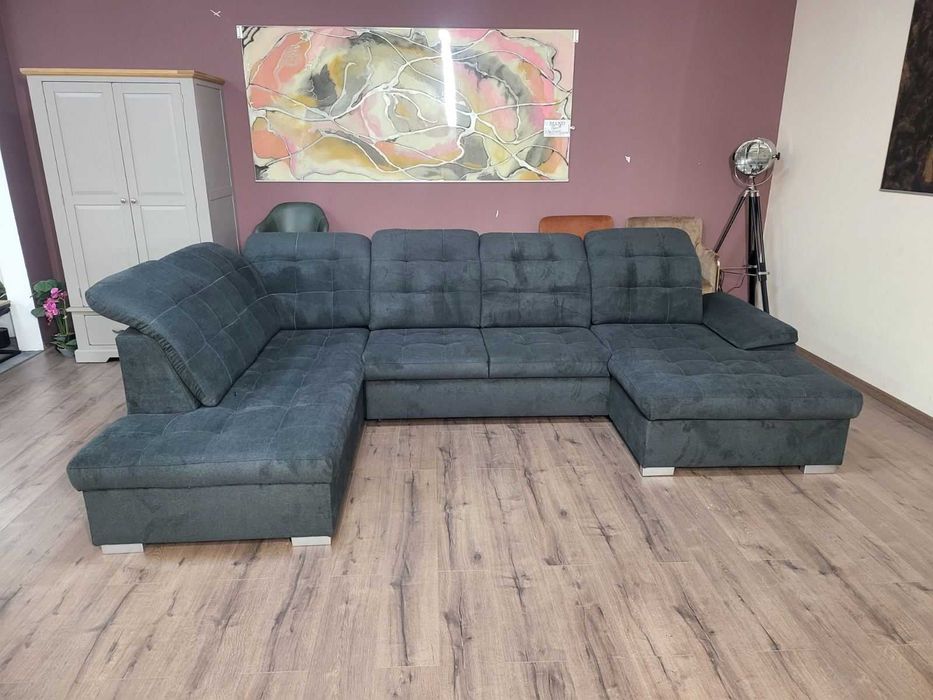 ПРОМОЦИЯ!!!Тъмно сив П - образен ъглов диван Nixon с функция сън