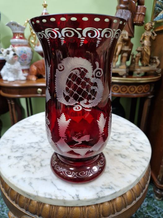 Уникална антикварна колекционерска кристална ваза Бохемия