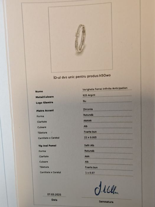 Inel Glamira din argint cu safir alb, nou,masura 50