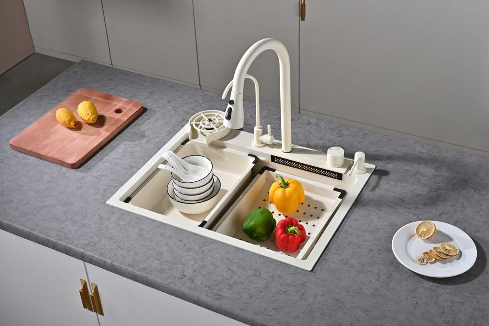 60см Бежова мултифункционална кухненска мивка