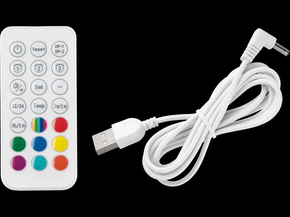 Ceas cu temometru, de perete sau de masa, birou, cu telecomanda, cu LED, 3D, nou sigilat, din Germania; 115 culori si multe jocuri de lumini; 3 alarme