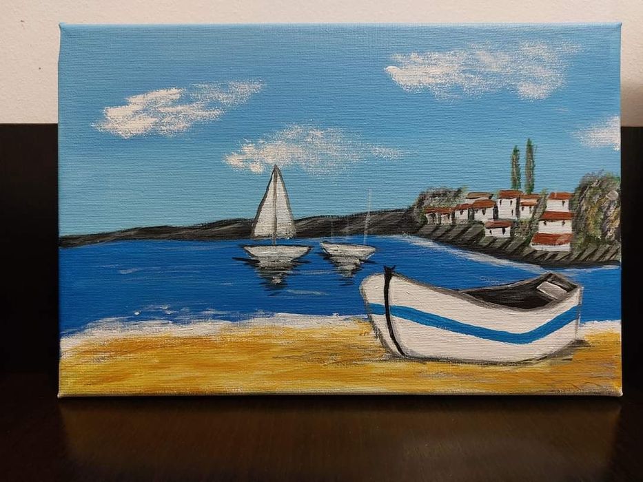 Pictura acril sea and boat