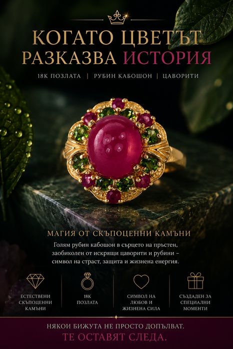 Сребърен пръстен с натурални Рубини и Цаворит със сертификат