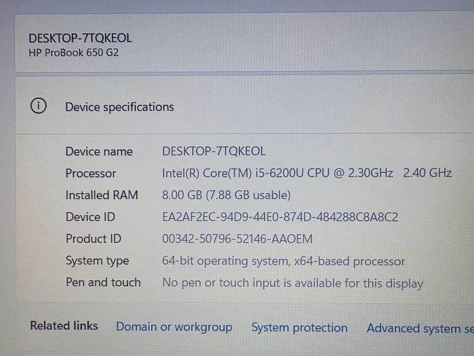 HP ProBook 650 G2, i5-6200U, ram 8 gb, ssd 256 gb