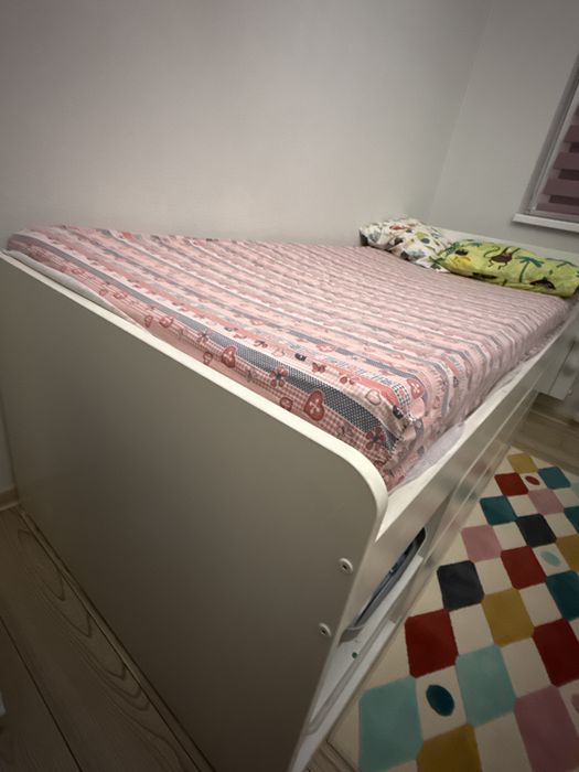 IKEA cadru pat+ depozitare+somiera, 90*200. Doua randuri de sertare.