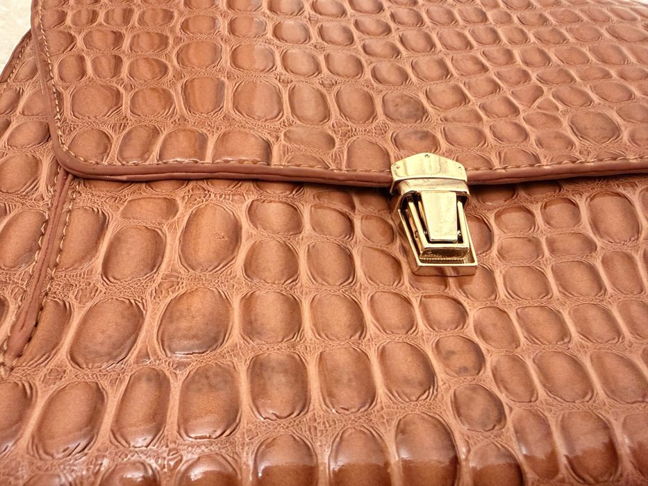 Geanta de umar/ crossbody Beiyani - piele ecologica croco, maro/cognac