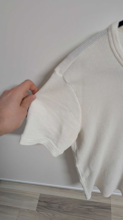 Bershka Tricou Alb Texturat Waffle