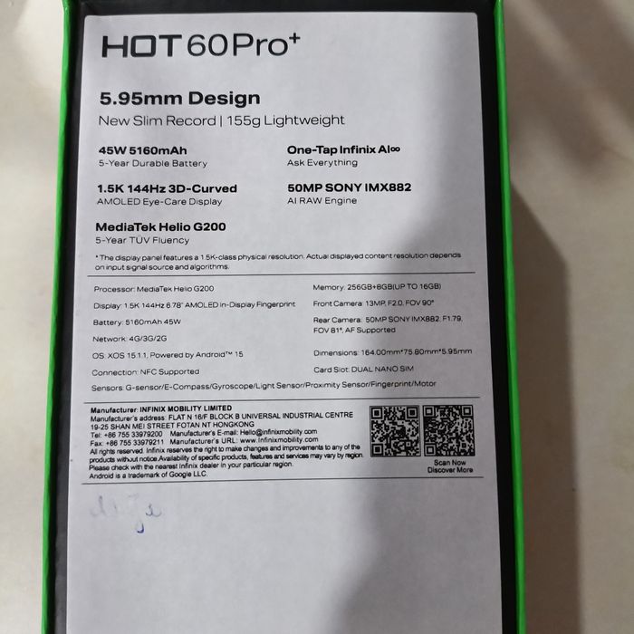 Infinix Hot 60 pro + 16/256 Gb holati ideal