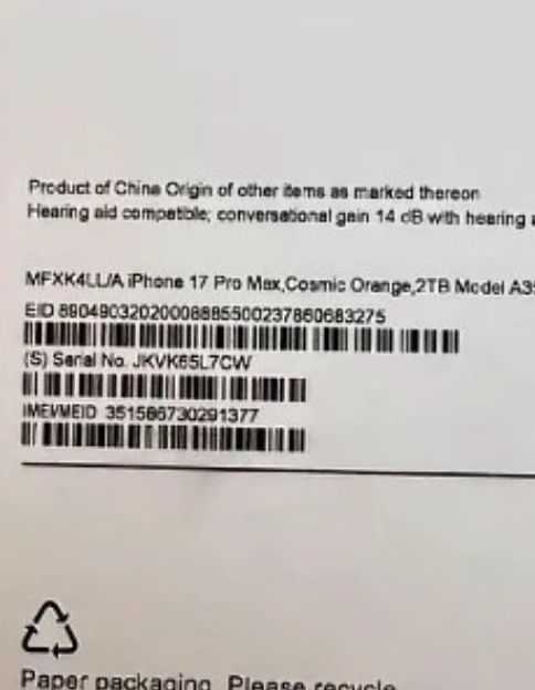 iPhone 17 pro max 2 T.