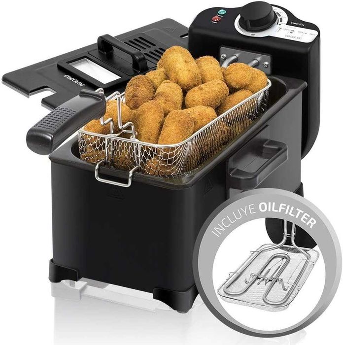 Фритюрник Cecotec CleanFry 3L 2000 W, неръждаема стомана, филтър OilCleaner, който поддържа олиото чисто, 3 литра
