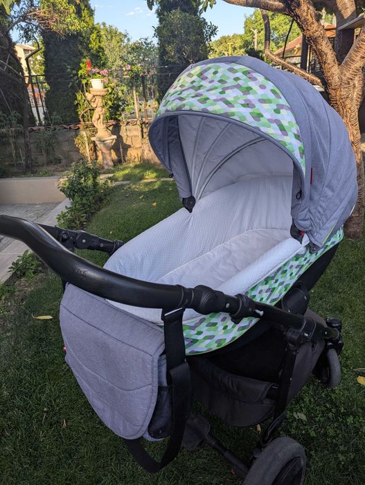 Бебешка количка Buba Solo 3в1 зелена/сива, 558
