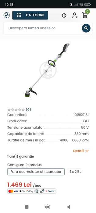 Coasa electrica ego power pe acumulator  TS1510E