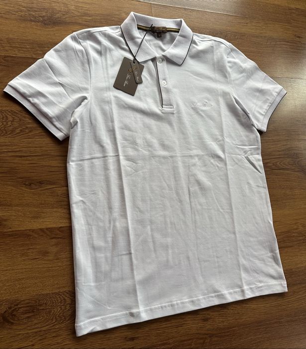 Мъжка,памучна,бяла тениска Loro Piana с яка