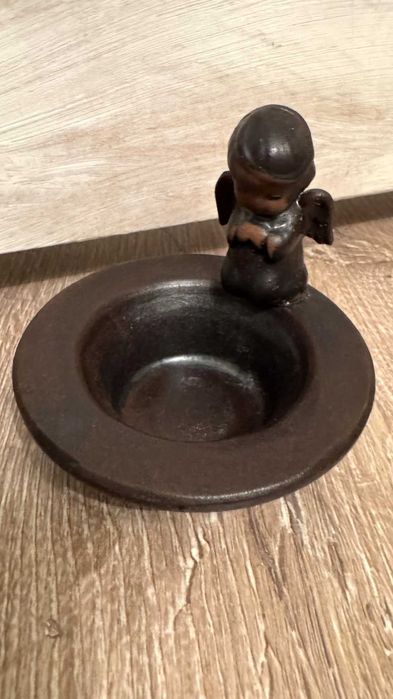 Много стара ръчна керамика! Свещник с декорация ангелче