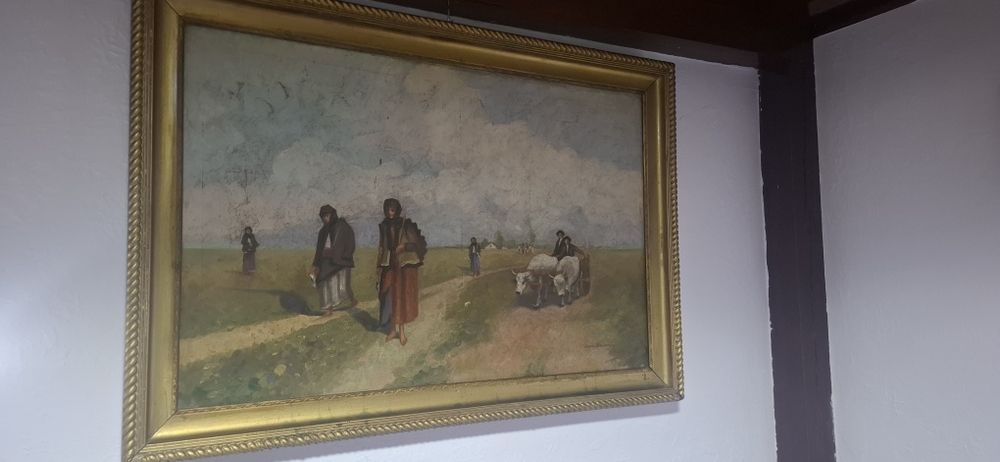 Tablou pictat (țărani pe cale)