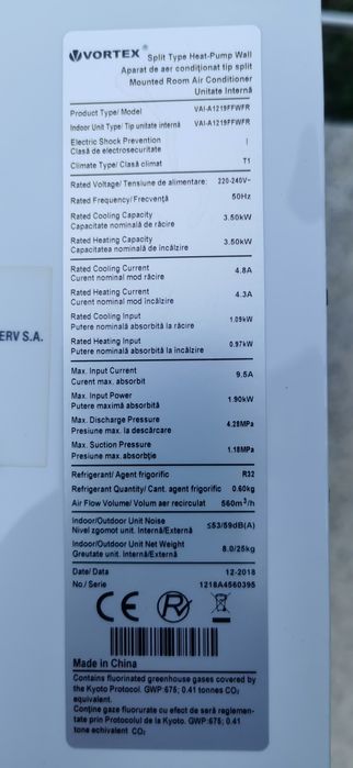 Aparat aer condiționat Vortex 12000 BTU functional