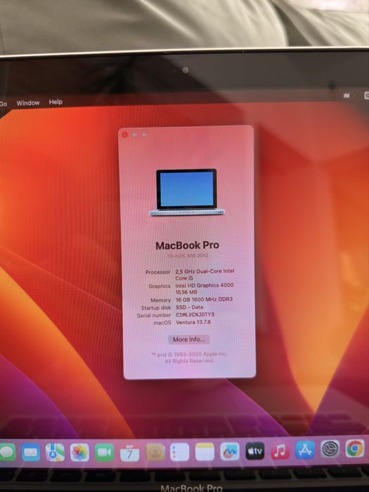 Laptop Apple Macbook PRO | 13 inch | Intel i5 | 16gb RAM
