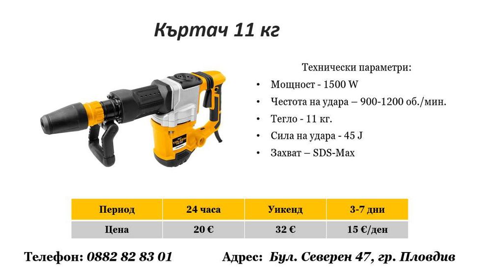 Къртач 11 кг под наем