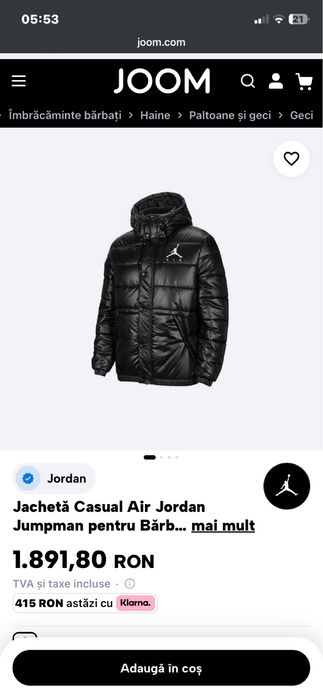 Geacă Jordan Originală Model Puffer