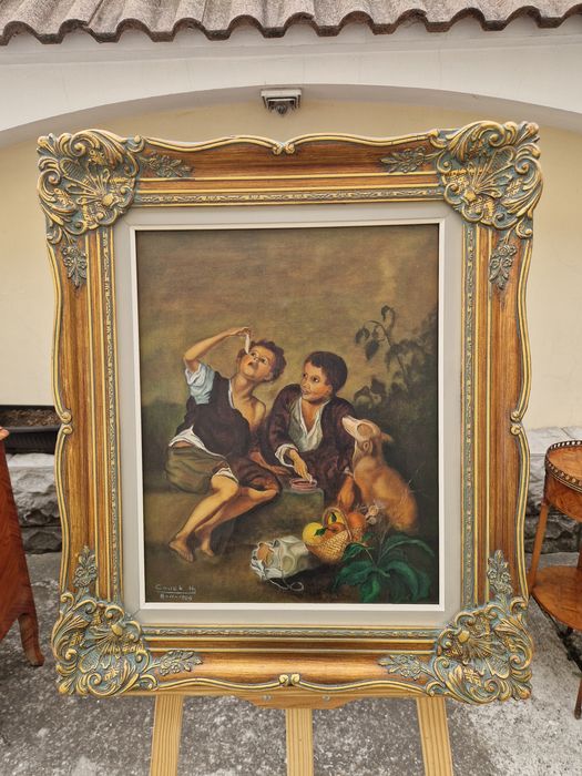 Превъзходна антикварна белгийска авторска картина масло върху платно