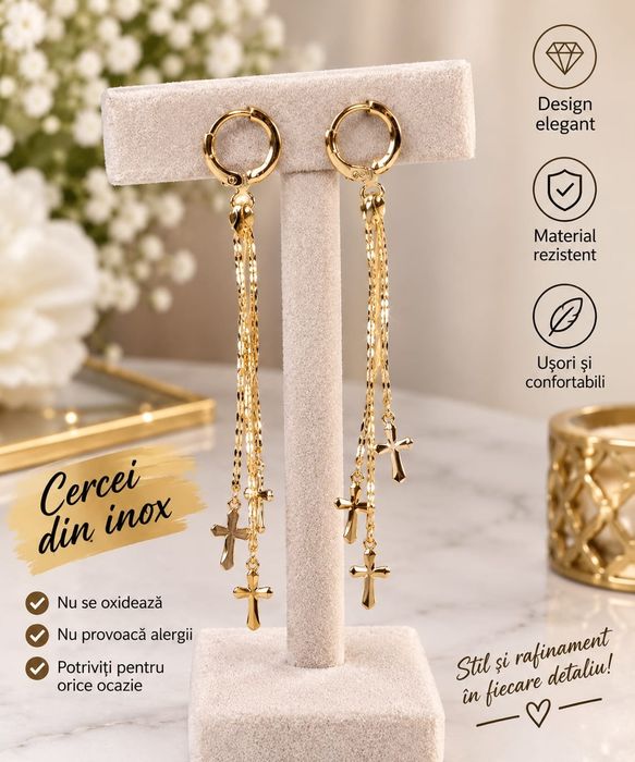 Cercei din oțel inoxidabil placat cu aur de 14 k
