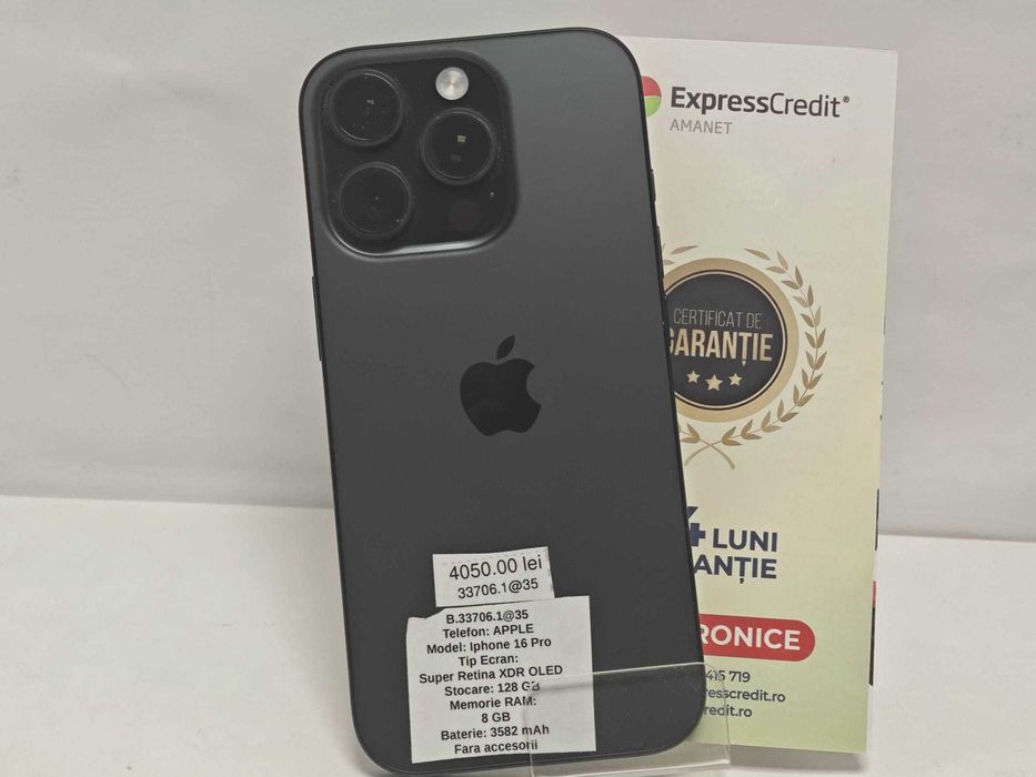 (AG 35) Telefon Iphone 16 Pro 128Gb B.33706 Garantie 2 ani!
