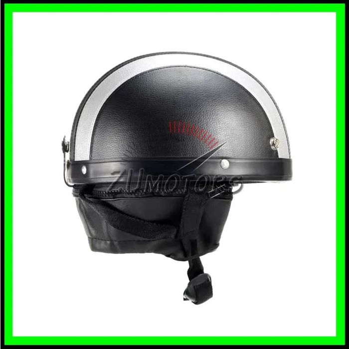 Casca moto Retro scuter Vespa Chopper Piele - Negru-GRI