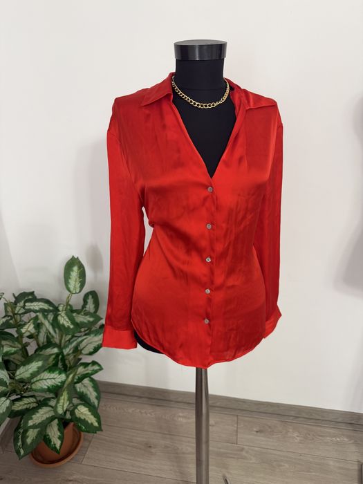 Camasa bluza rosie satin maneca lunga xs