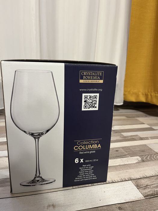 Set 6 pahare vin, sticla cristalina, Crystalite Bohemia, Columbia
