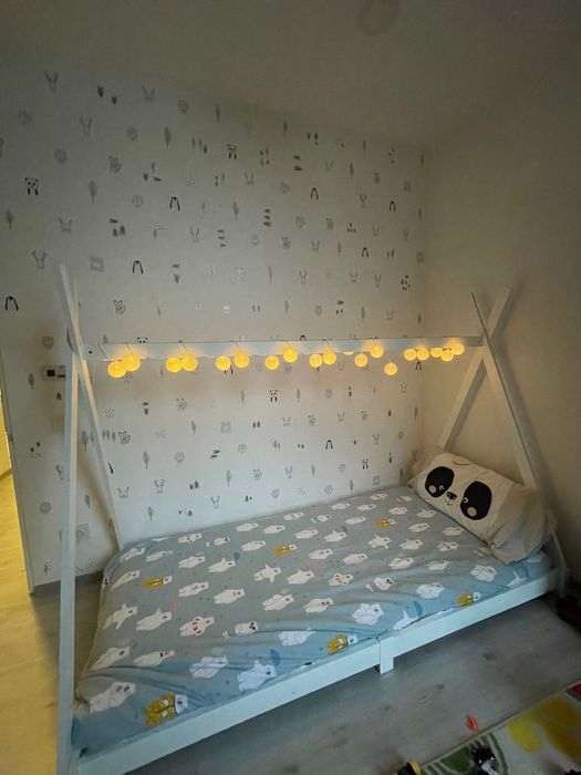 Pat tip cort 90x200 + saltea+lenjerii noi