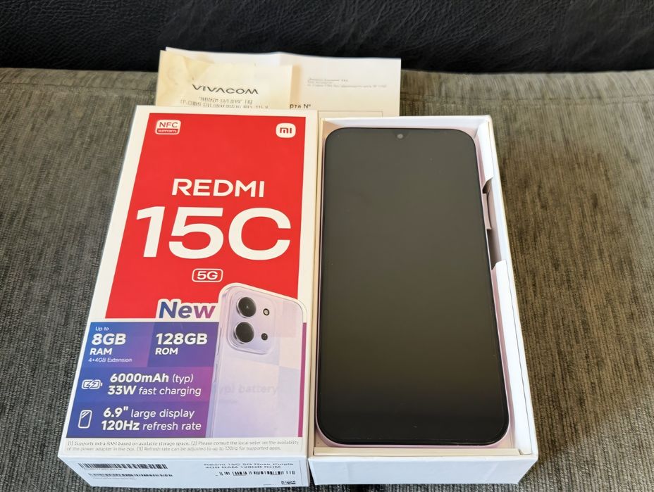 КАТО НОВ 128GB Xiaomi Redmi 15C Гаранция Vivacom 2028 г. Purple