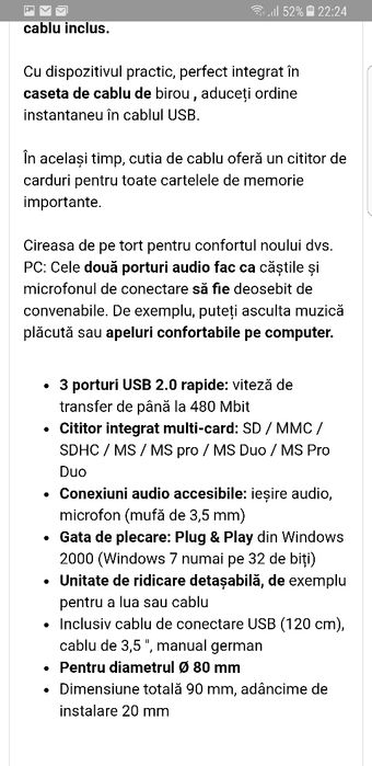 Caseta cabluri de birou