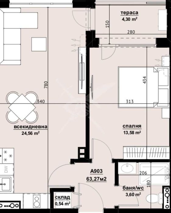 Продава се Двустаен апартамент в Бургас, Изгрев - 63 кв.м за 1191 €/кв.м - Снимка #1